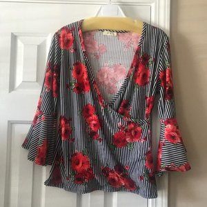 Pinc Floral Striped Blouse